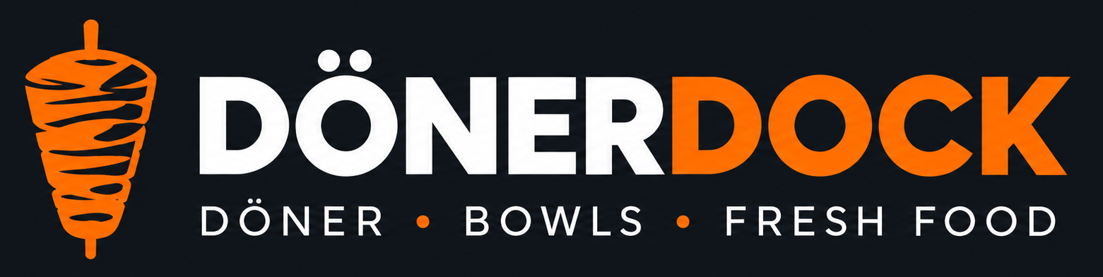 DönerDock Logo mit Dönerspieß und Schriftzug Döner, Bowls, Fresh Food